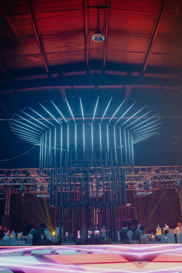 The light installation glowing blue